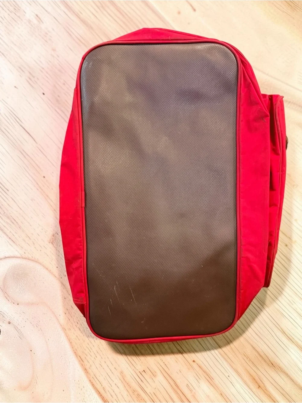 Vintage Marlboro Country Store Travel Duffle Bag Red Leather Straps Plaid Lined